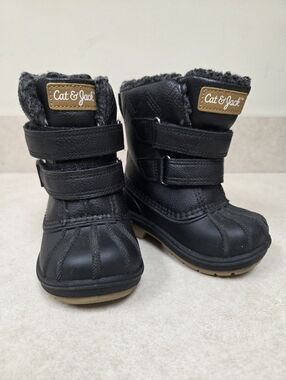 Cat & Jack Thermolite Black "Denver" Toddler Faux Fur Hook & Loop Booties Size 5